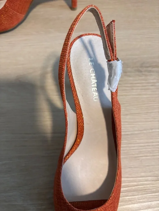Le Château Orange Glitter Slingback Heels Peep Toe Elegant Size 8 - Picture 5 of 11